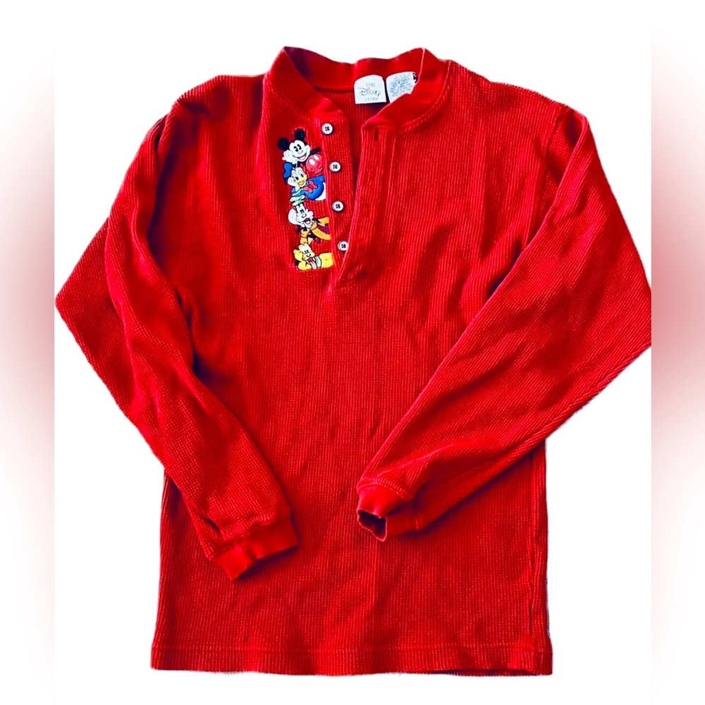 Vintage Disney Catalog Red Long Sleeve Thermal Shirt Mickey Goofy Pluto Sz S